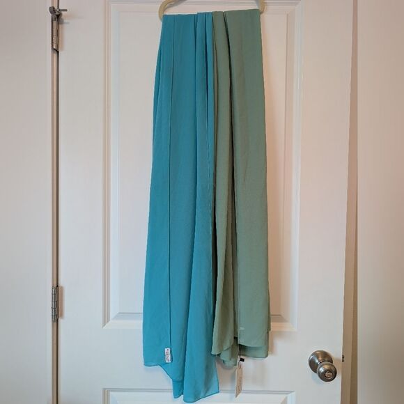 Bliss Hijabs Set Of Two Teal Sage Modest Lightweight Chiffon Hijabs Scarves - Picture 1 of 4